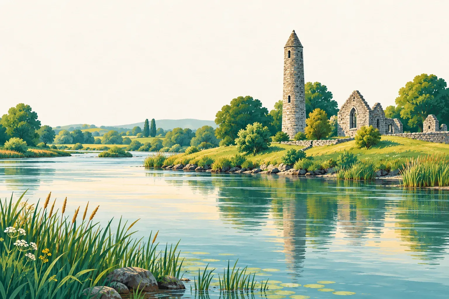 Illustration of a landscape in County Offaly